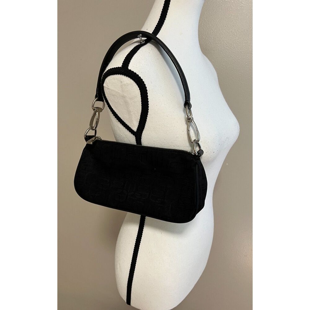 Express black nylon baguette with silver tone hardware